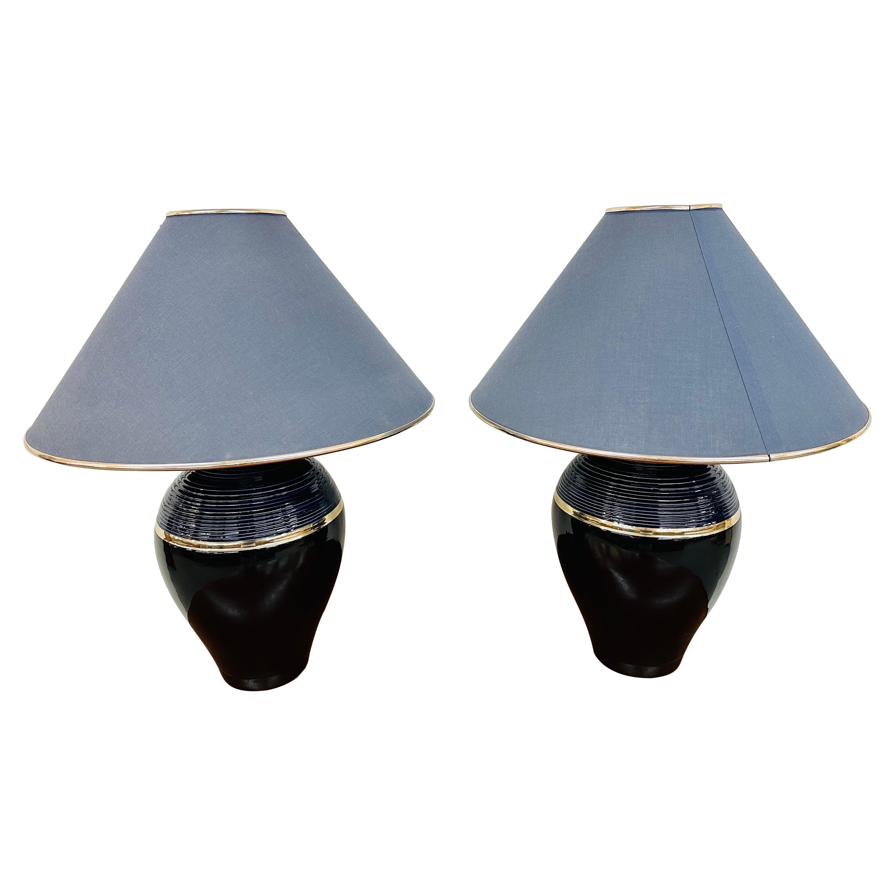 Postmoderne schwarze Keramik-Tischlampen aus Keramik – 2er-Set