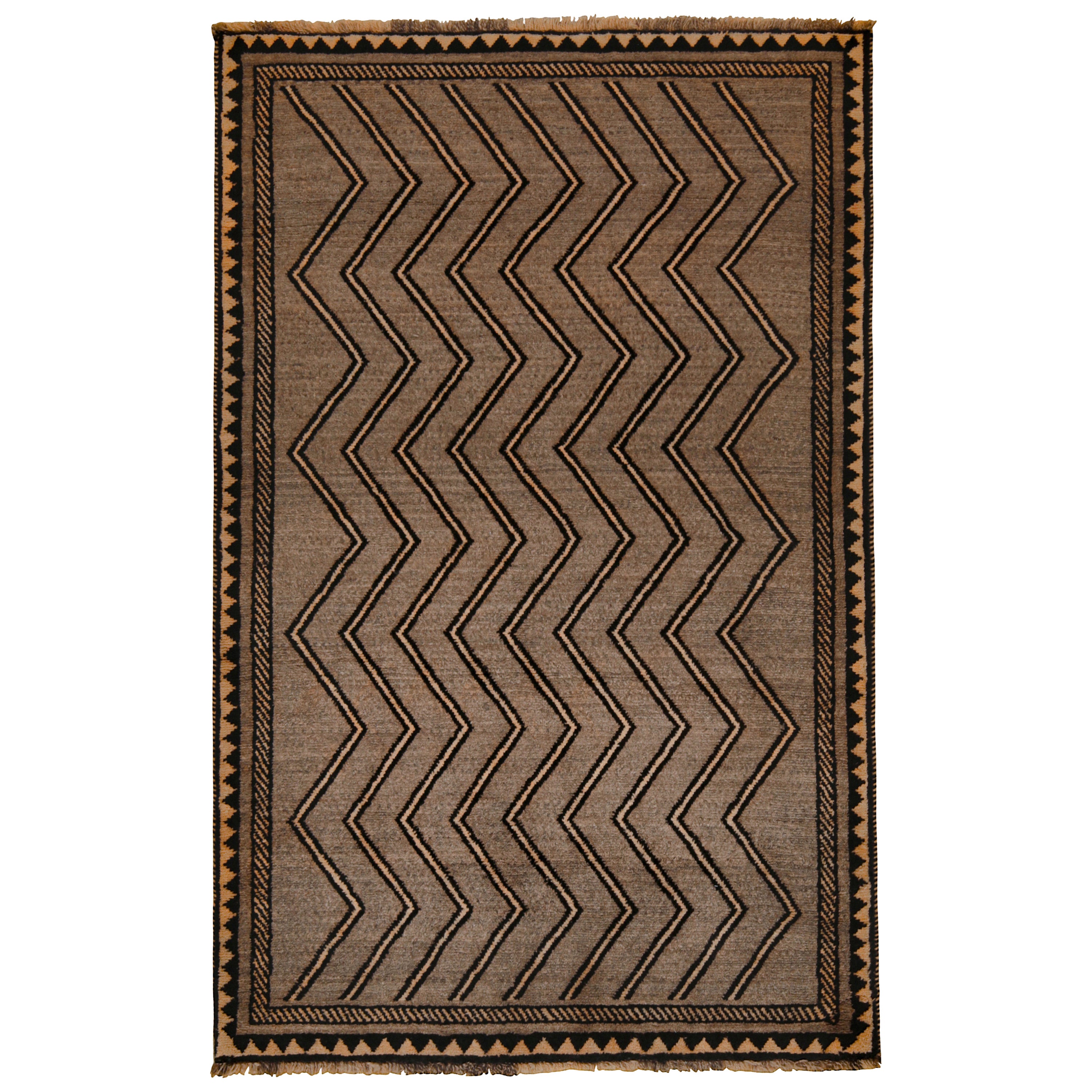 Vintage Gabbeh Tribal Rugs in Beige with Chevron Patterns - by Rug & Kilim For Sale