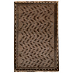 Vintage Gabbeh Tribal Rugs in Beige with Chevron Patterns - by Rug & Kilim