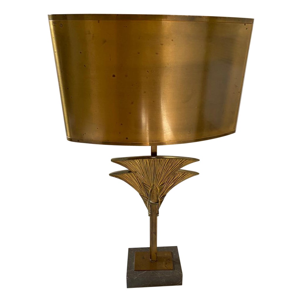 1965′ Maison Charles Byblos Bronze Dekor Papyrus Skulptur Lampe signiert