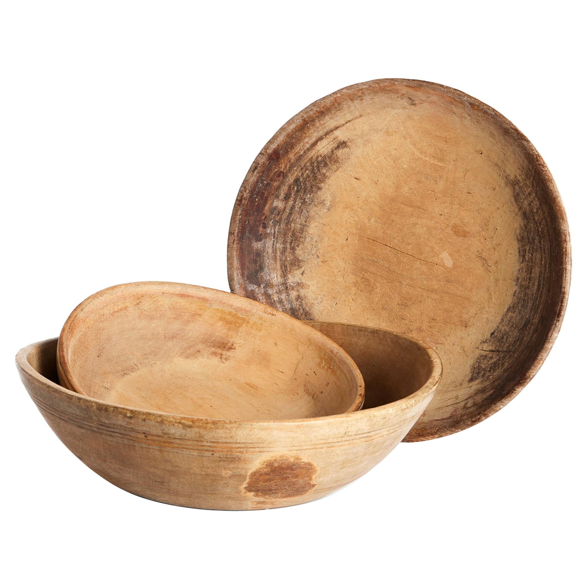 Swedish Antique & Decorative Wooden Bowls in Birch Produced in Sweden Late 1800s