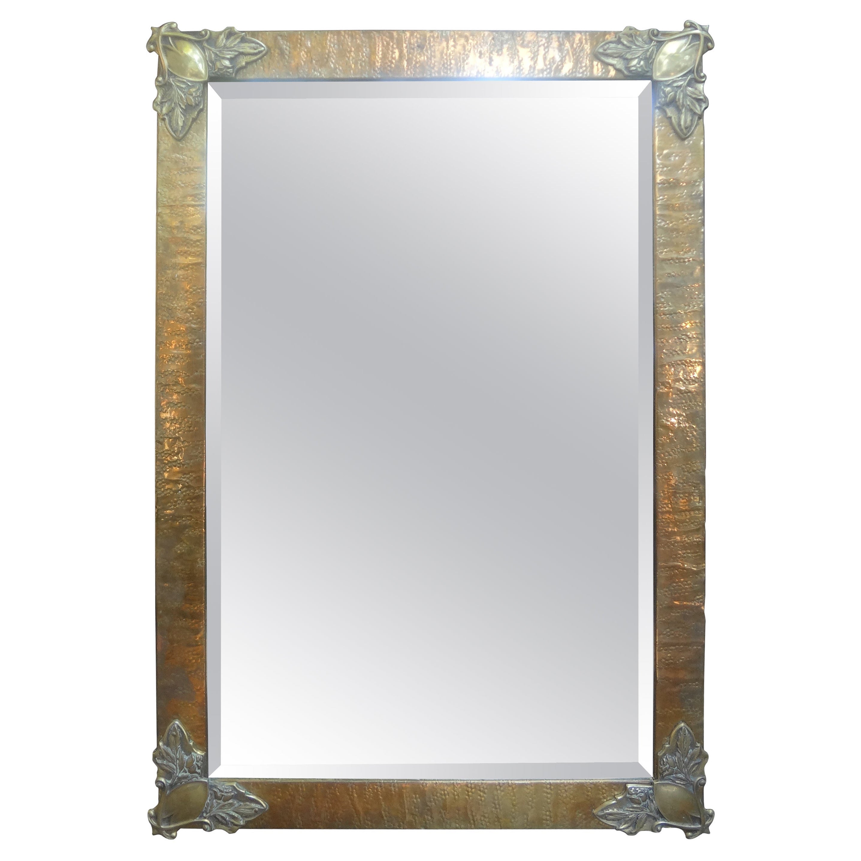 Miroir biseauté en laiton Art Nouveau