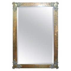 French Art Nouveau Brass Beveled Mirror