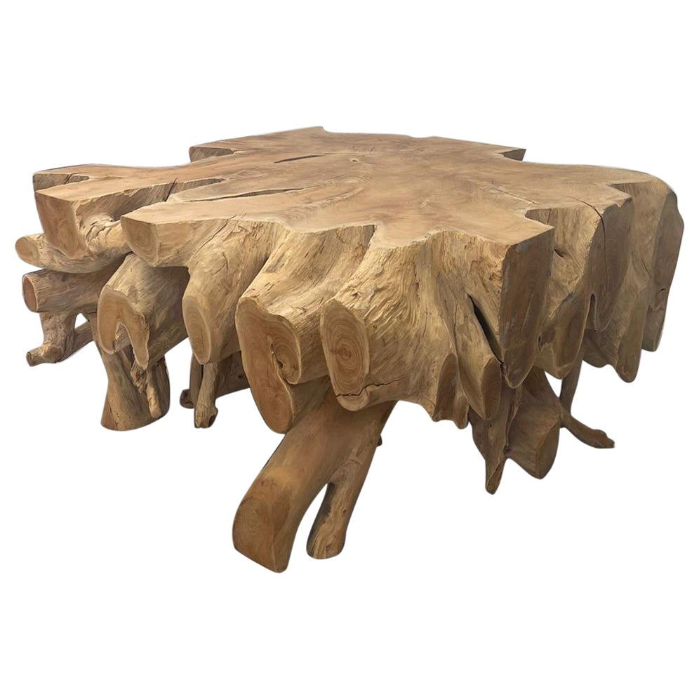 Solid Teak Live Edge Coffee Table From Indonesia. For Sale