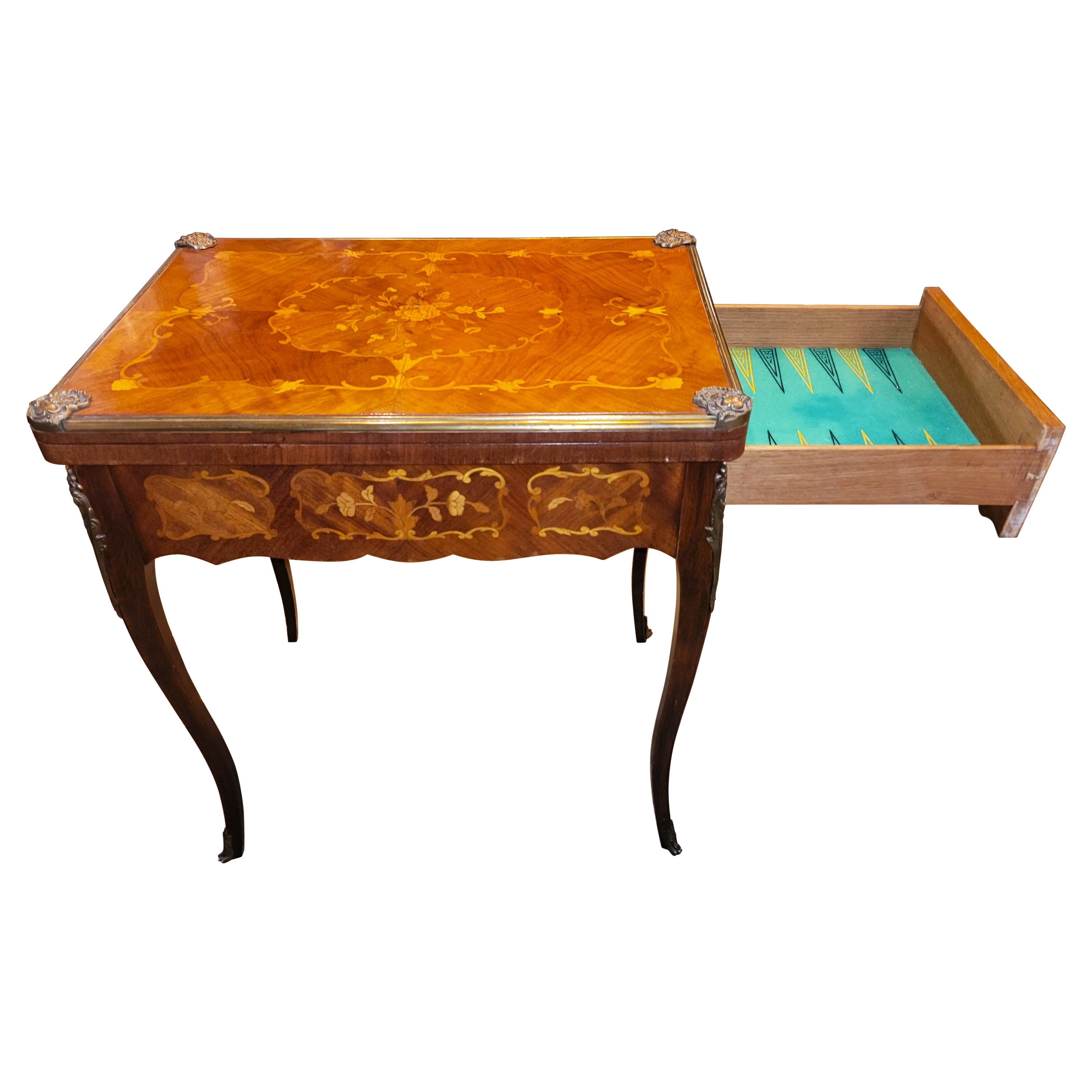 Antique Walnut French Backgammon Game Table For Sale