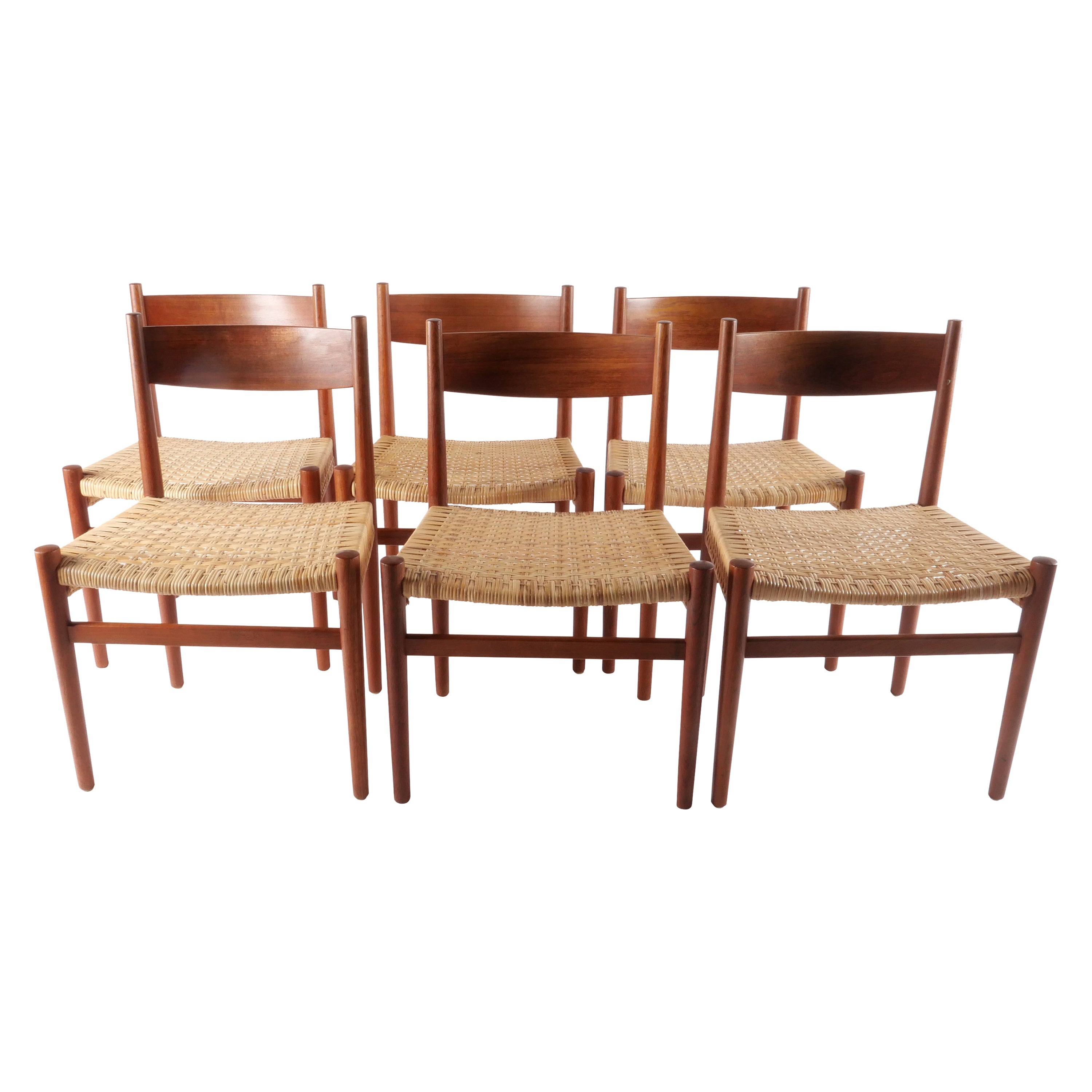 Esszimmerstühle aus Teakholz und Schilfrohr Modell CH40 von Hans J. Wegner, Sechser-Set