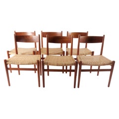 Vintage Teak and cane model CH40 dining chairs by Hans J. Wegner, a set of six