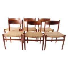 Sillas de comedor de teca y caña modelo CH40 de Hans J. Wegner, juego de seis
