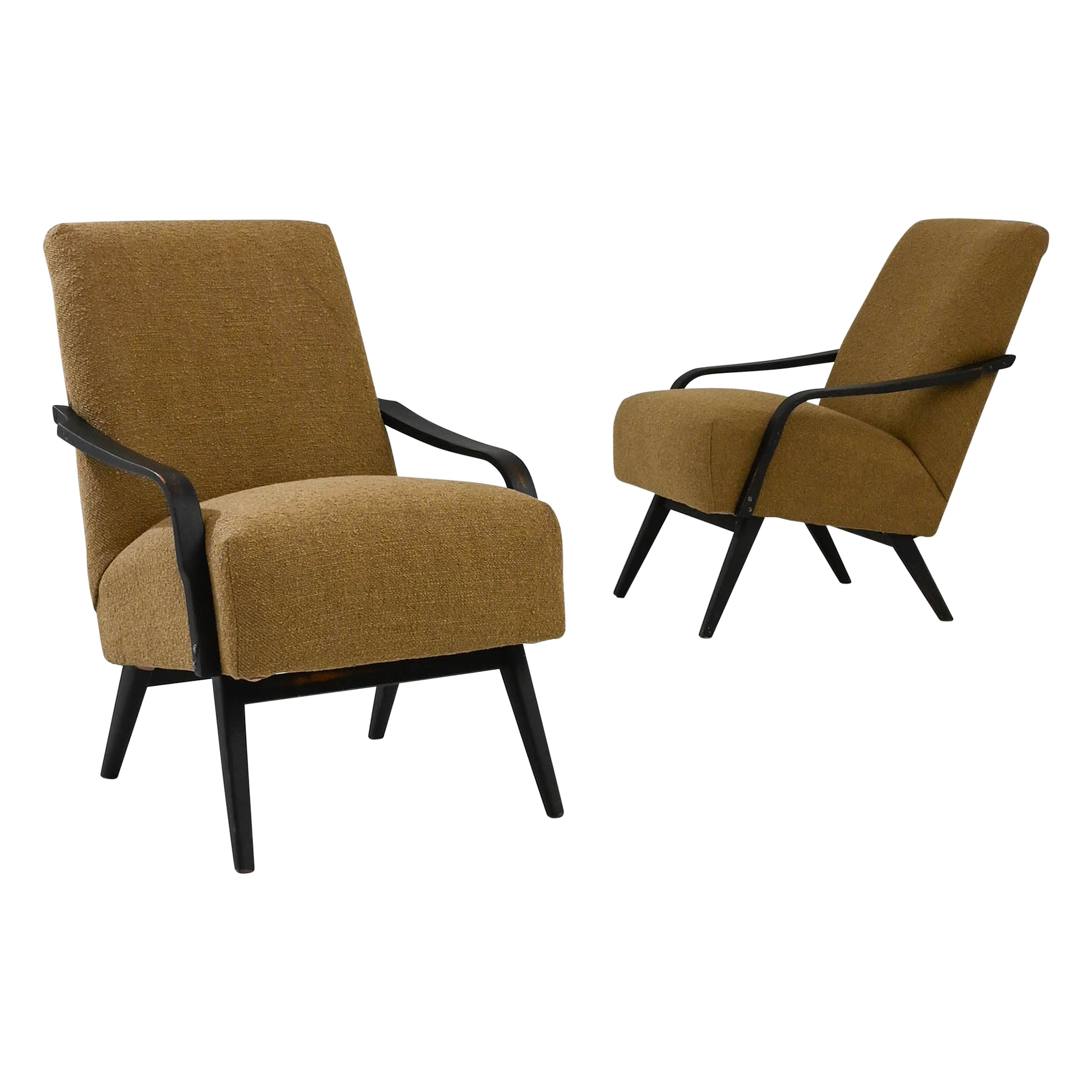 1960s Czech Upholstered Armchairs by TON, a Pair For Sale