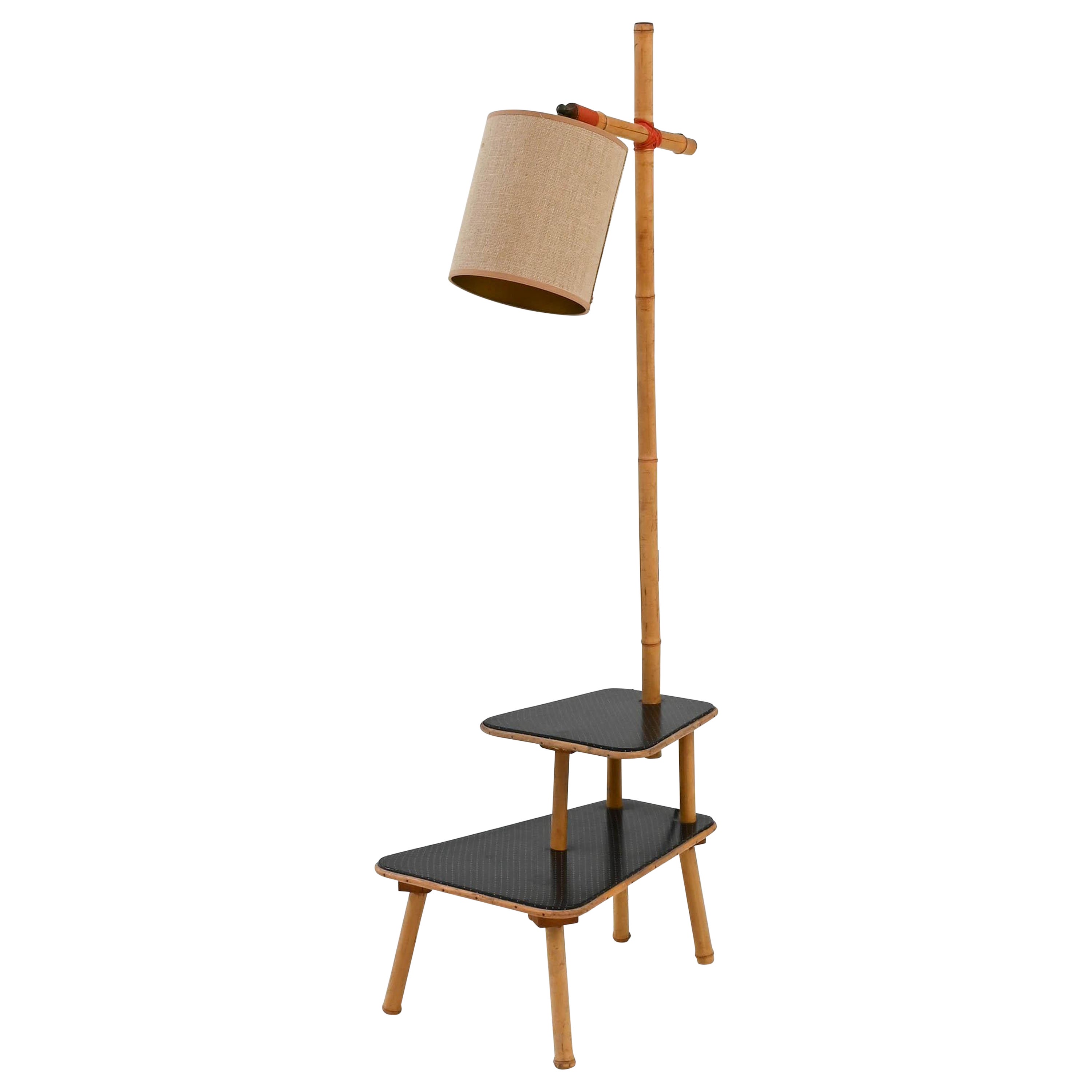 Mid-Century French Bamboo Floor Lamp For Sale