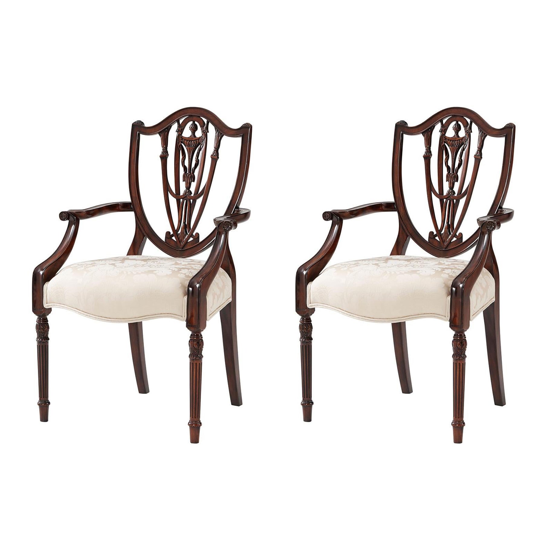 Two Hepplewhite Shield Back Dining Armchairs For Sale