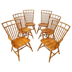 MCM Nichols & Stone American Windsor Birdcage Maple Bamboo Dining Chairs 6
