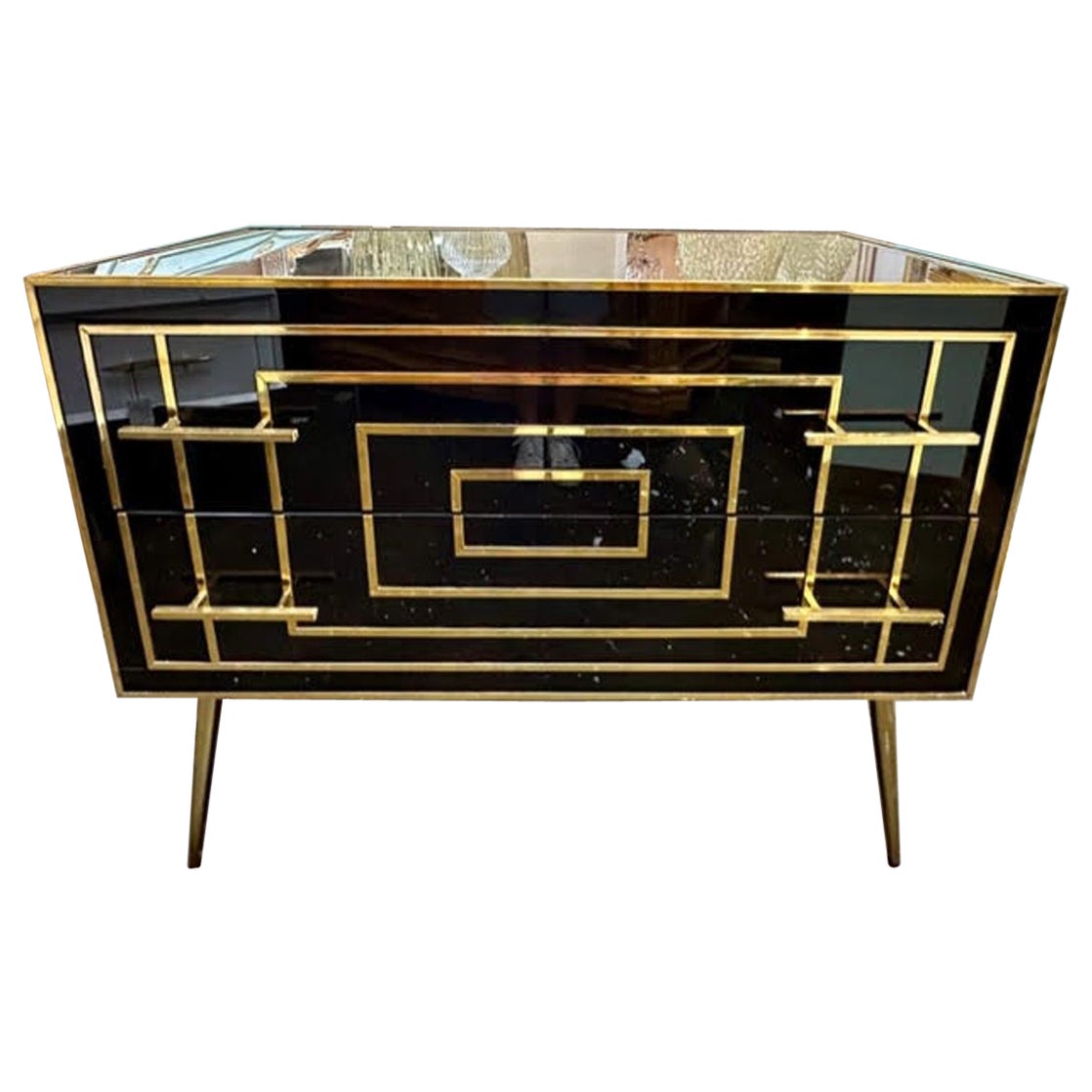 Modern Black Murano Glass Cabinet with Brass For Sale