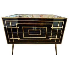 Used Modern Black Murano Glass Cabinet with Brass