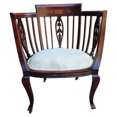 Early 20th Century Edwardian Inlaid Mahogany and Upholstered Seat Barrel Chair