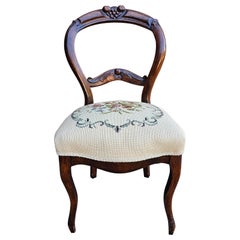 Victorian Walnut Needlepoint Upholstered Side Chair