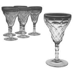 Set of Six Facet Cut Crystal White Wine Glasses c1930
