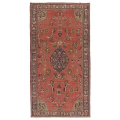 Alfombra Turca Vintage Tradicional, Colores Rojo, Verde y Gris, 6x11,5 Pies
