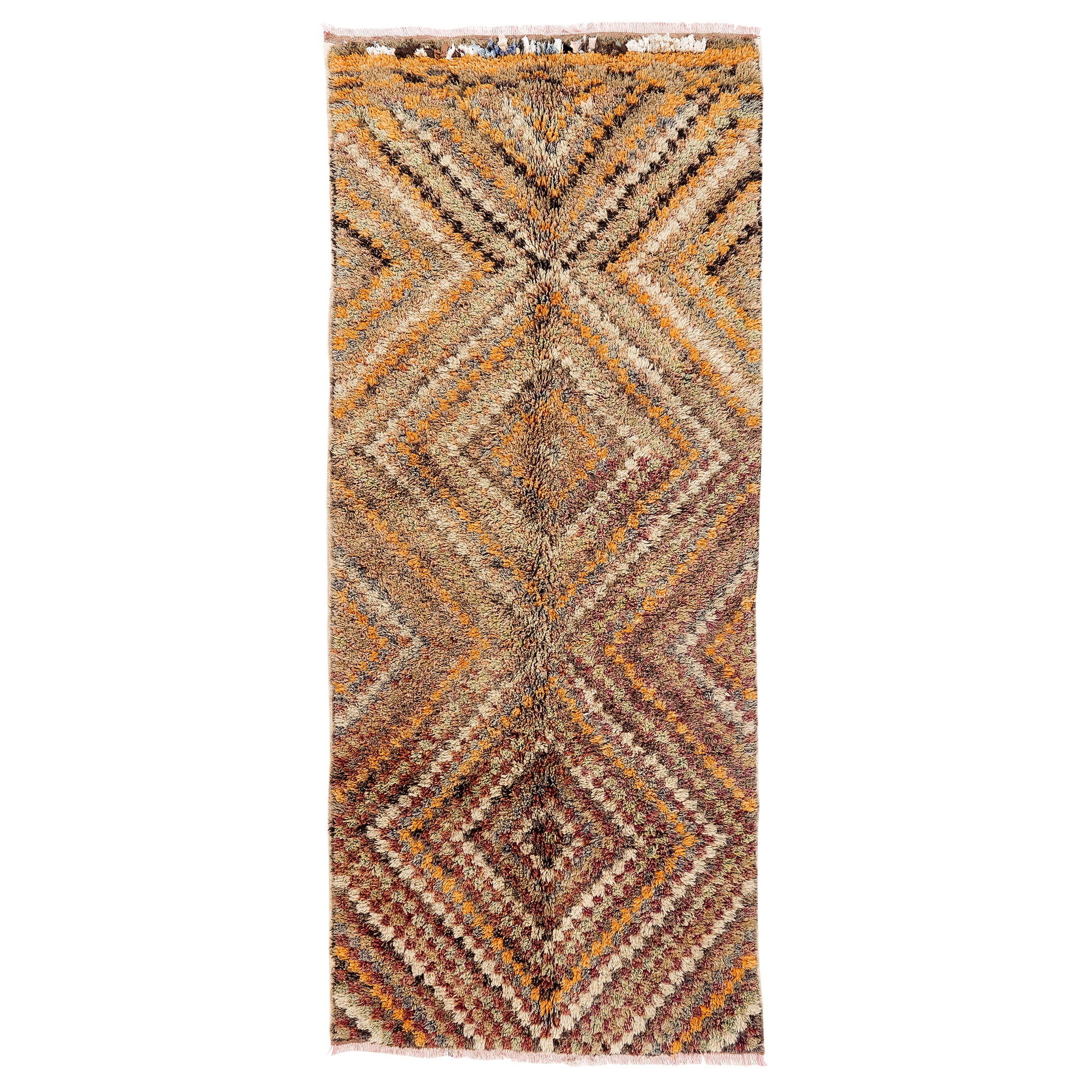 Handgefertigter türkischer Tulu Karierter Teppich in weichen Farben 4.3x10 Ft Vintage aus Wolle, handgefertigt