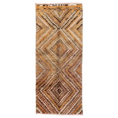 4.3x10 Ft Vintage Handmade Turkish Tulu Checkered Rug in Soft Colors, All Wool