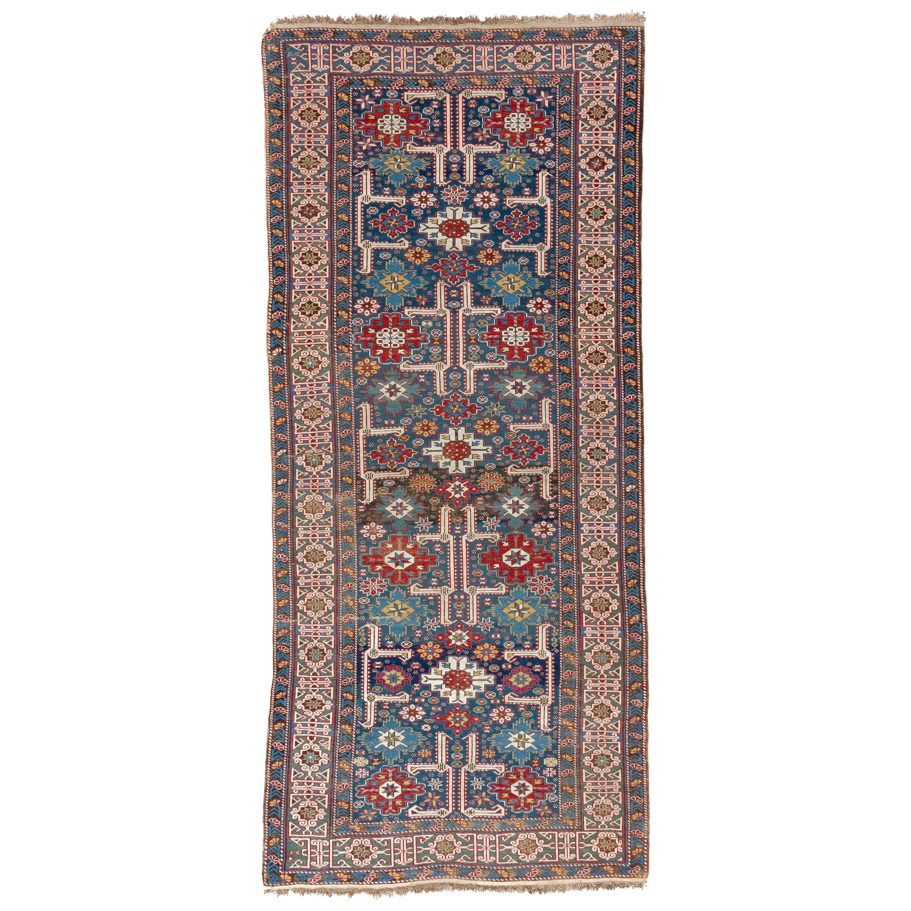 Antiker kaukasischer Kuba-Teppich „Karagashli“ mit 4x9 Fuß, um 1875 im Angebot