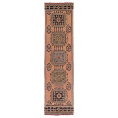 3x11.7 Ft Vintage Anatolian Runner Rug for Hallway. Handmade Corridor Carpet