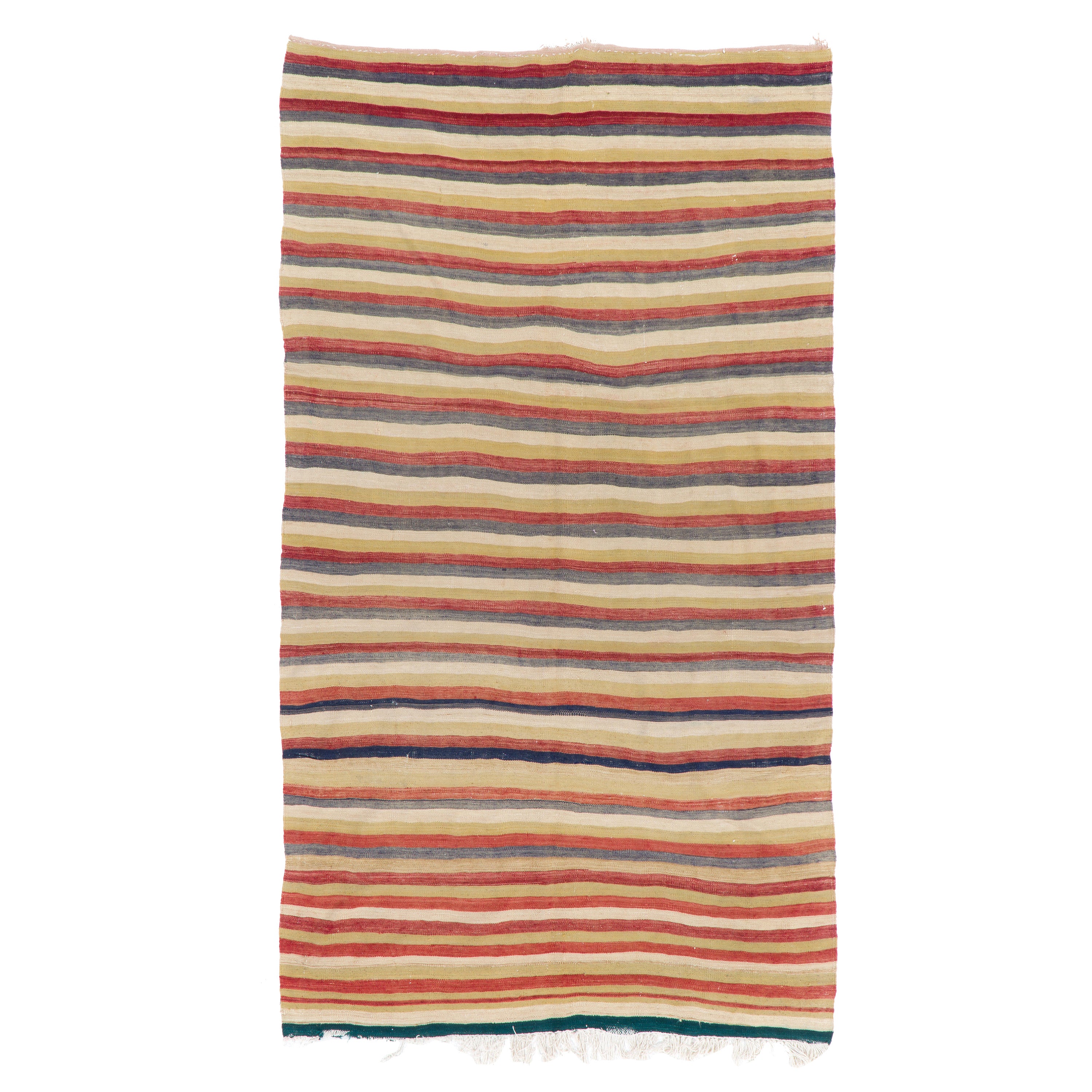 5x8.4 Ft Hand-Woven Vintage Turkish Kilim Rug 'Flat Weave' with Striped Design For Sale