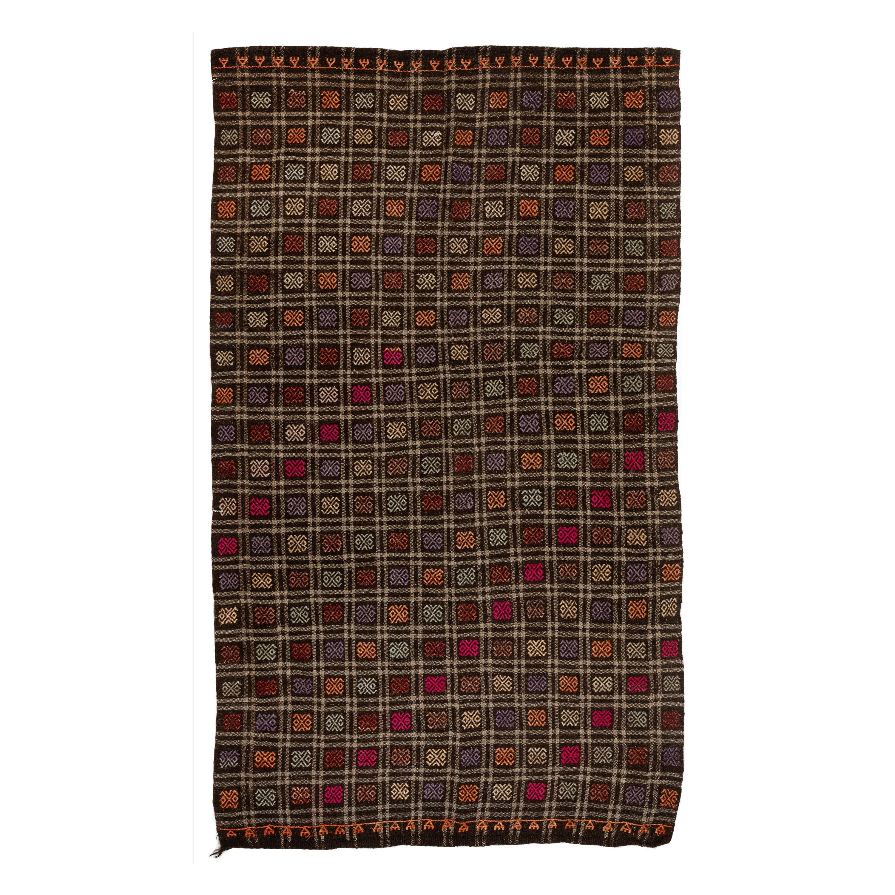 6.4x9.4 Ft Vintage Turkish Jijim Kilim. Unique Hand-Woven Wool Area Rug For Sale