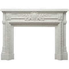 Antique French Louis XVI Fireplace Mantel in Carrara White Marble 3