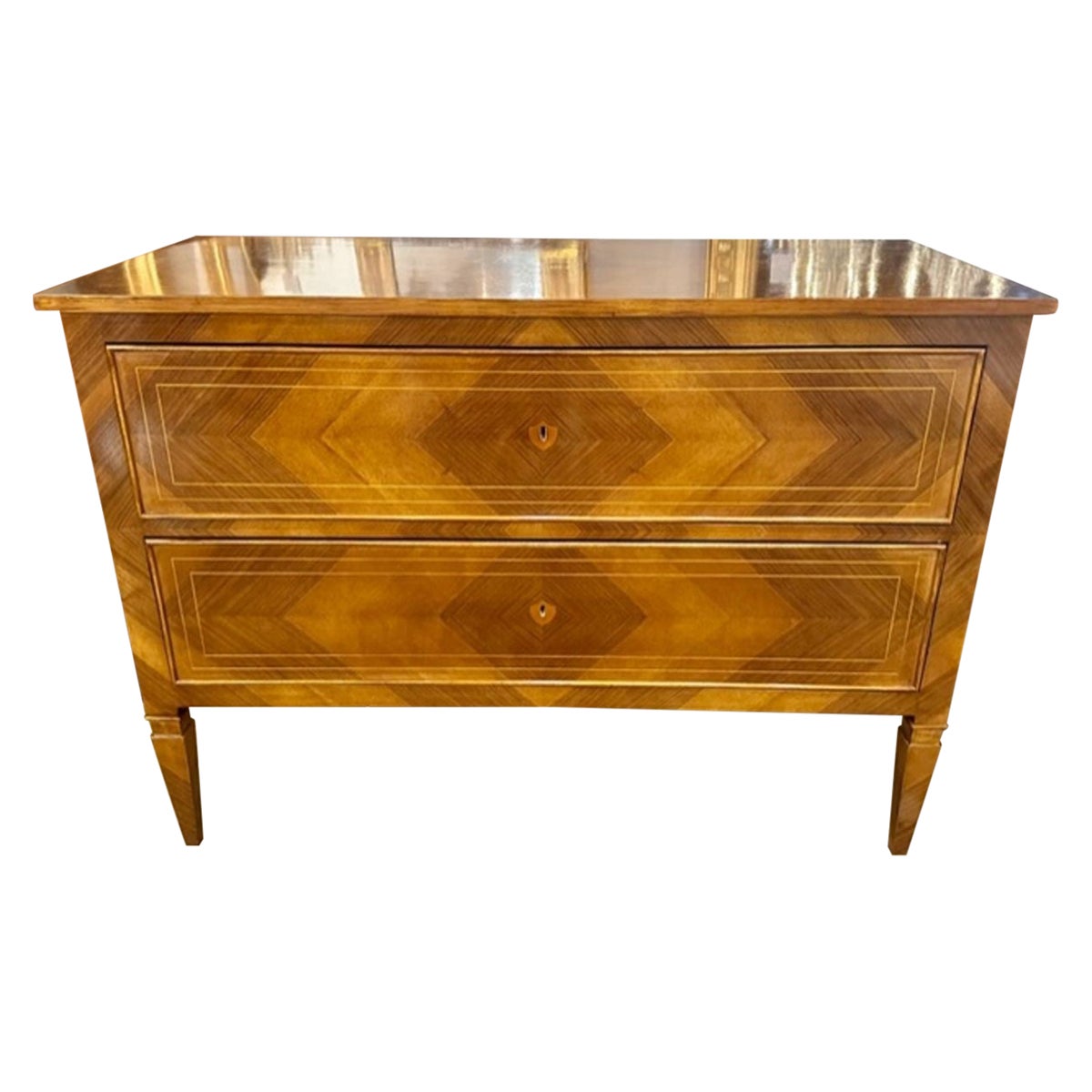 Italian Neo-Classical Walnut Commodes with Diamond Pattern For Sale