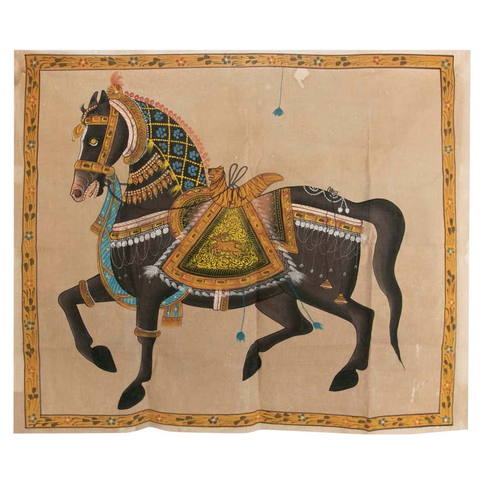 Coppia di cavalli arabi dipinti su tela su 1stDibs