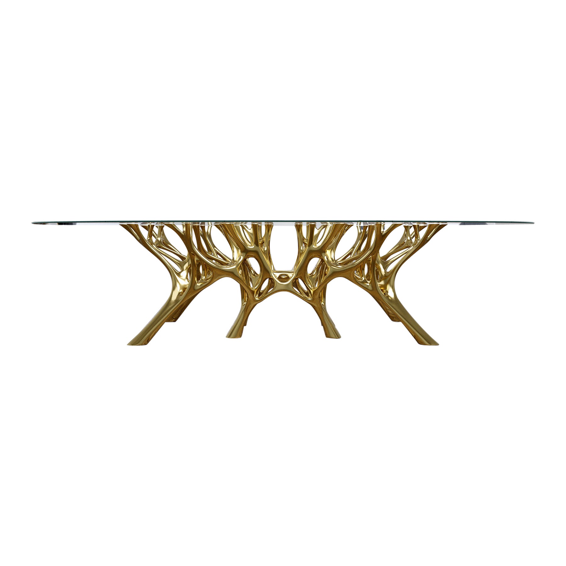 Organic AI Singularity Sculptural Metal Dining Table with Glass Top For Sale