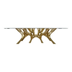 Organic AI Singularity Sculptural Metal Dining Table with Glass Top