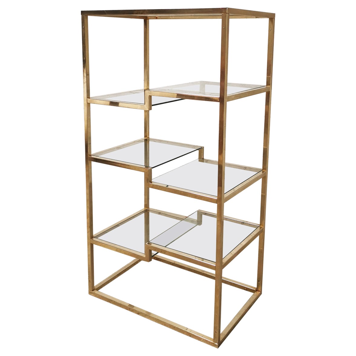 Vintage Geometric Gold-plated Shelving Unit by Belgo Chrom, 1970s For Sale