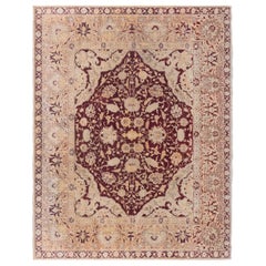 Antique Indian Amritsar Red and Beige Wool Carpet