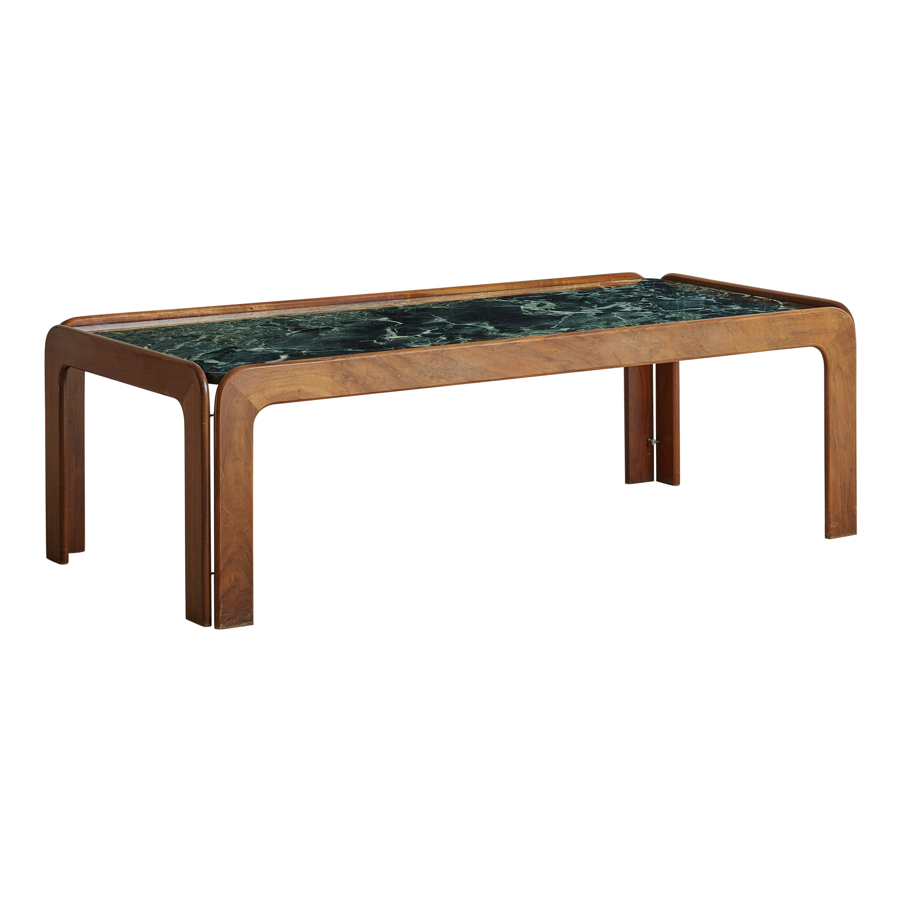 Table basse avec cadre en bois et plateau en marbre vert du Luxembourg, années 1960