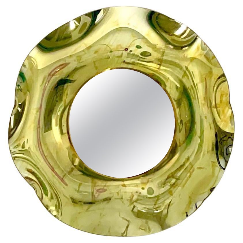 Contemporary 'Undulate' Handgefertigter Kristallspiegel in Gold Dia. 40'' von Ghiró Studio im Angebot
