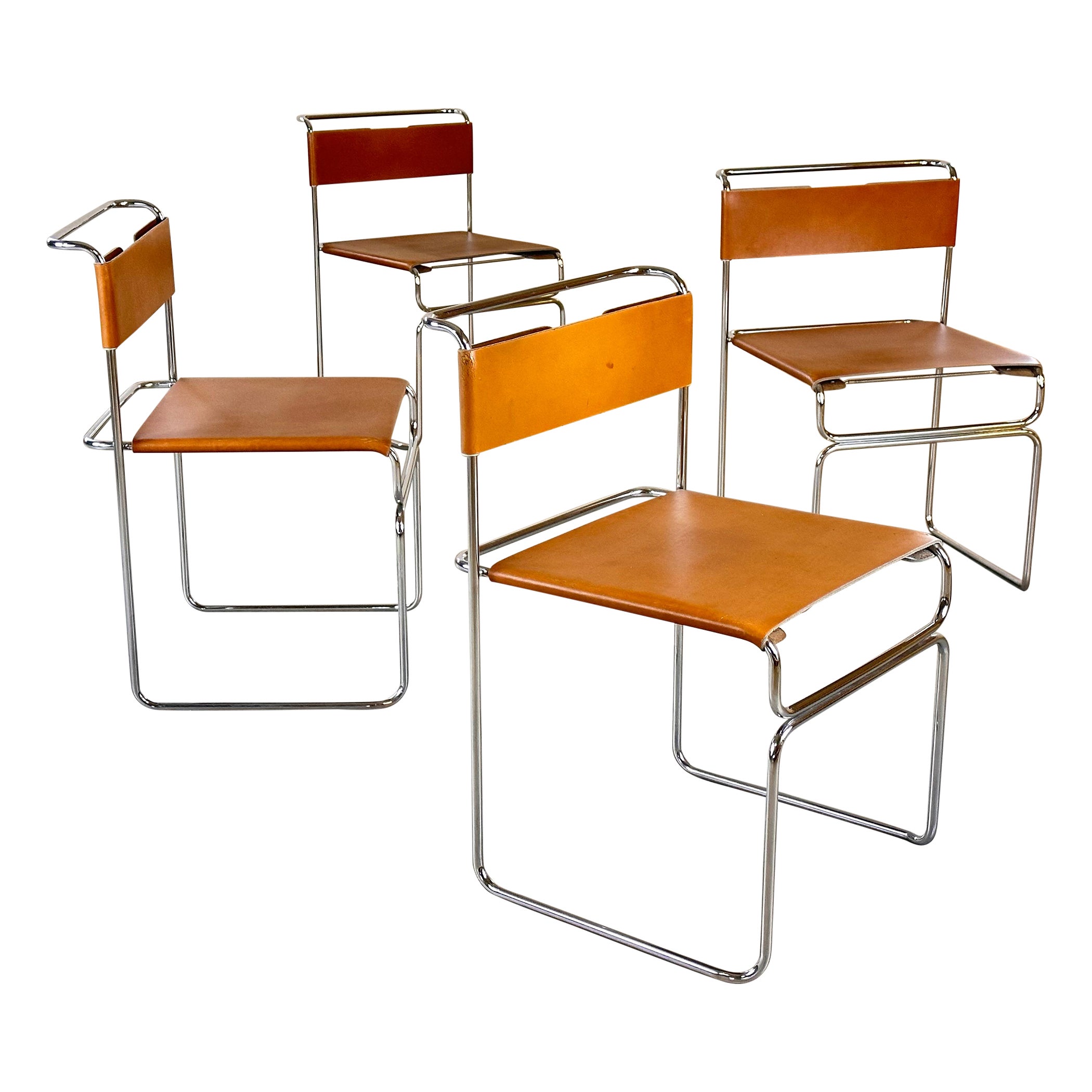 "Libellula" Chairs by Giovanni Carini for Planula in Cognac Leather, 1970s