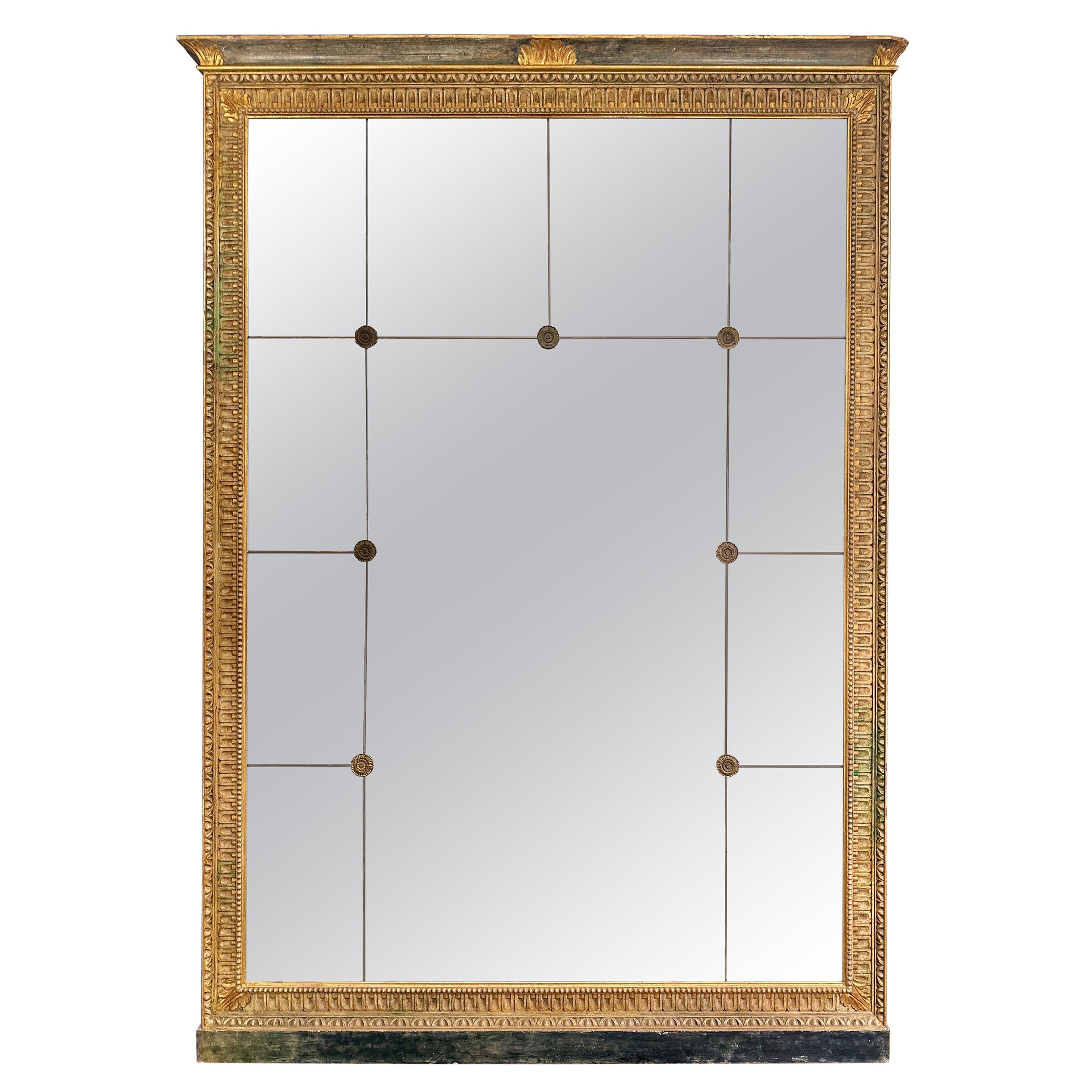 A large French Antique Panelled Gold Gilt Mirror In The Empire Style 
