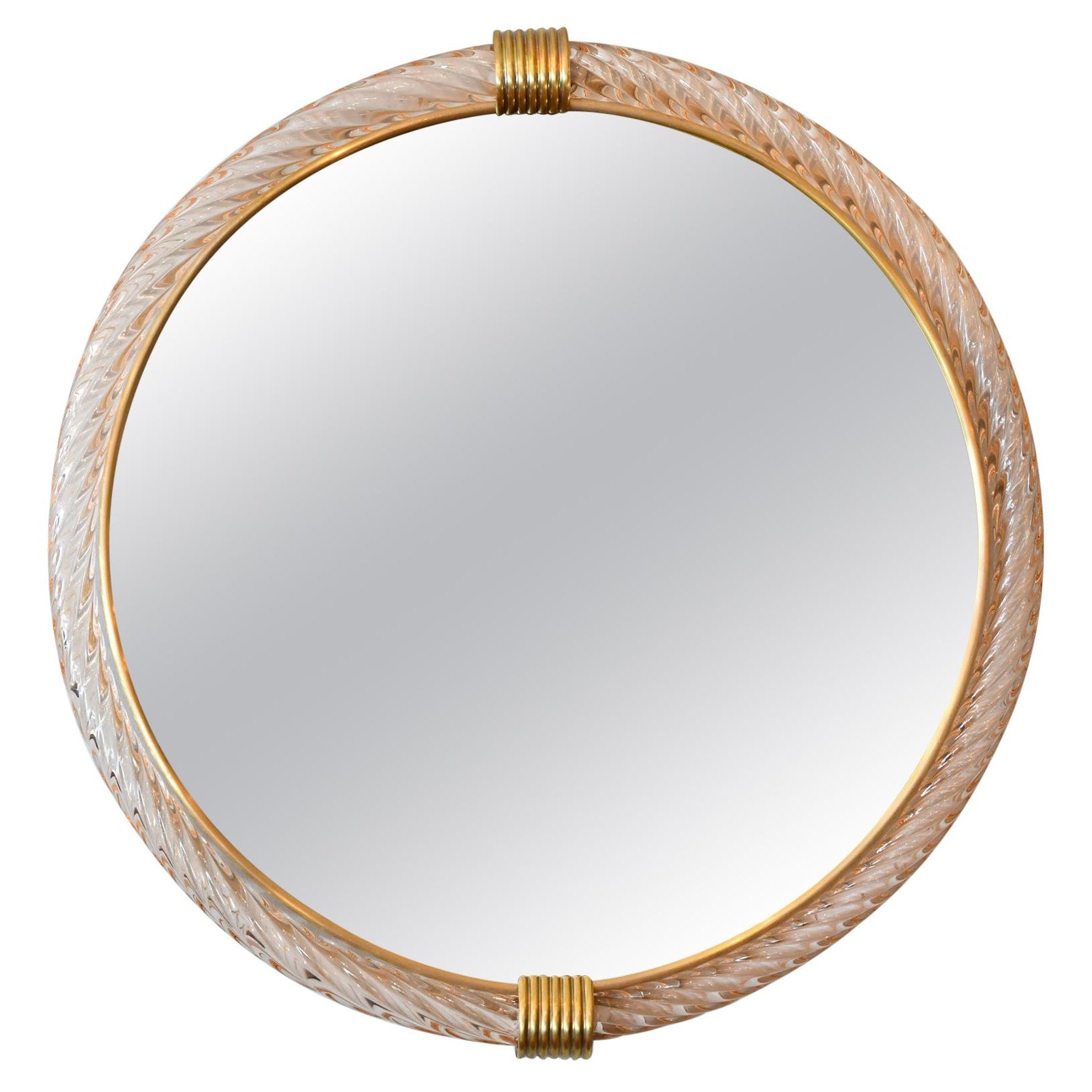Pink Circular Murano Twisted Rope 'Firenze' Wall Mirror in the Style of Barovier For Sale