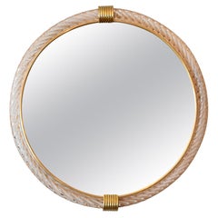 Pink Circular Murano Twisted Rope 'Firenze' Wall Mirror in the Style of Barovier