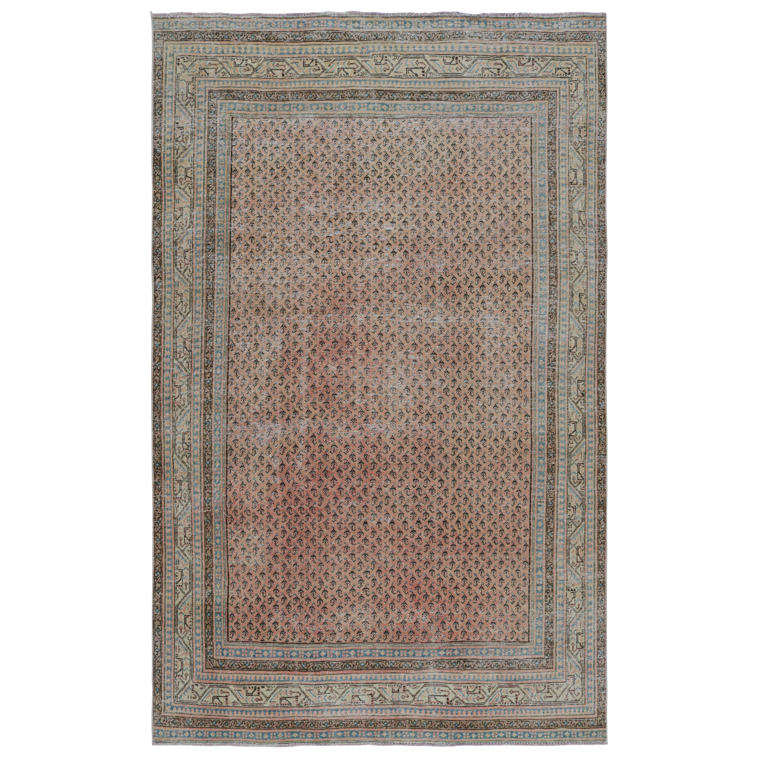 Vintage Tabriz rug with Beige, Brown and Blue Patterns by Rug & Kilim For Sale