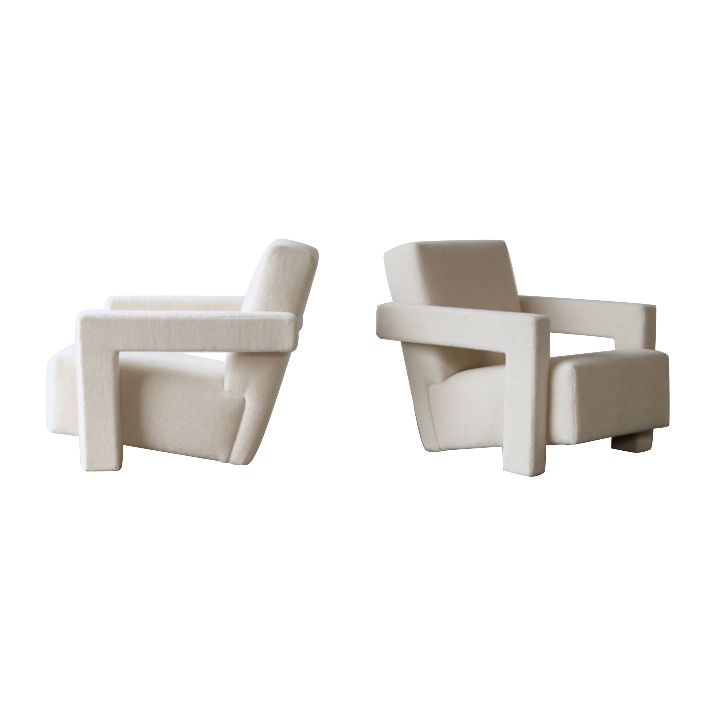 Gerrit Rietveld Utrecht Chairs, Cassina, Newly Upholstered in Pure Alpaca For Sale