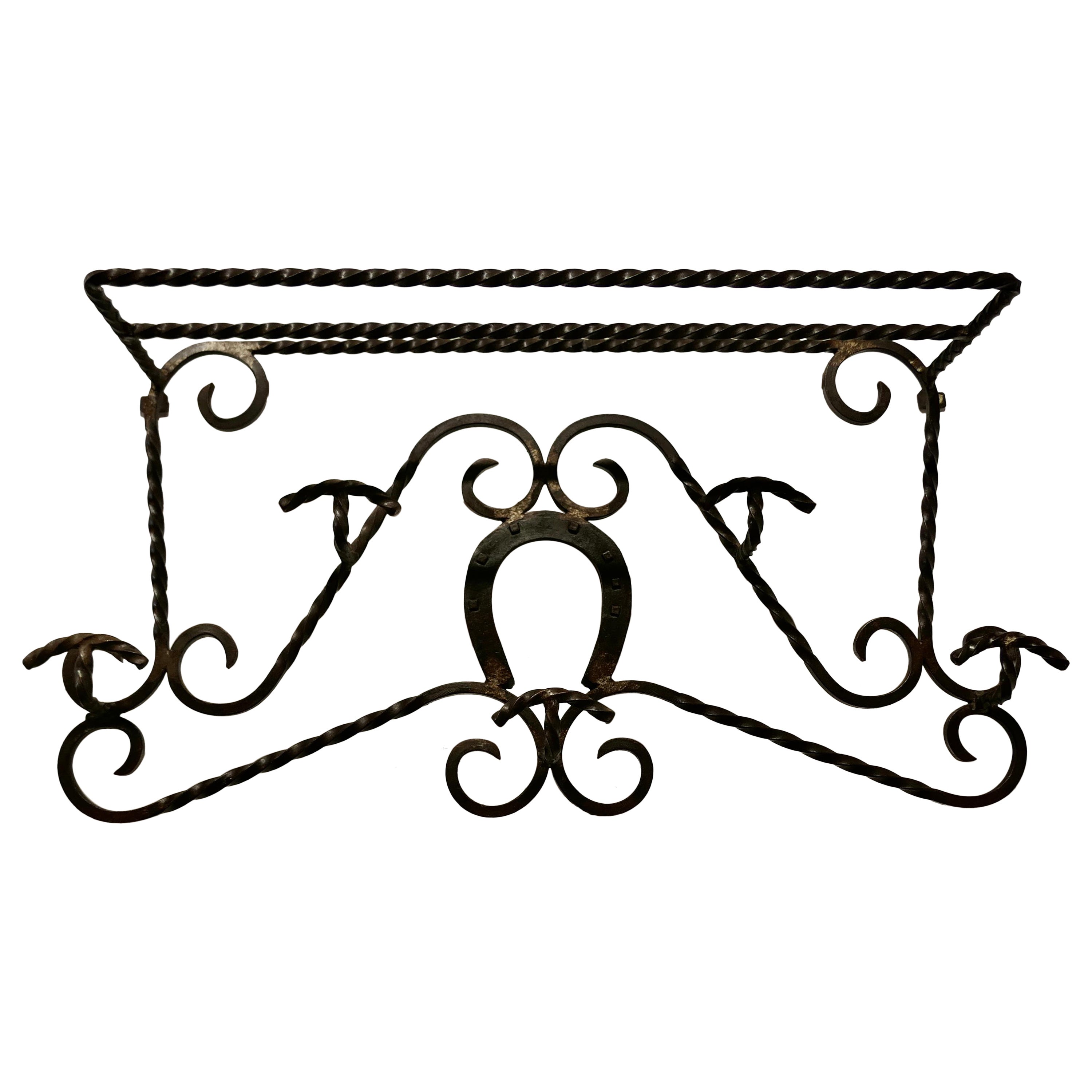 French Wrought Iron Wall Hanging Rack for Coats and Tack on a Horse Riding Theme For Sale