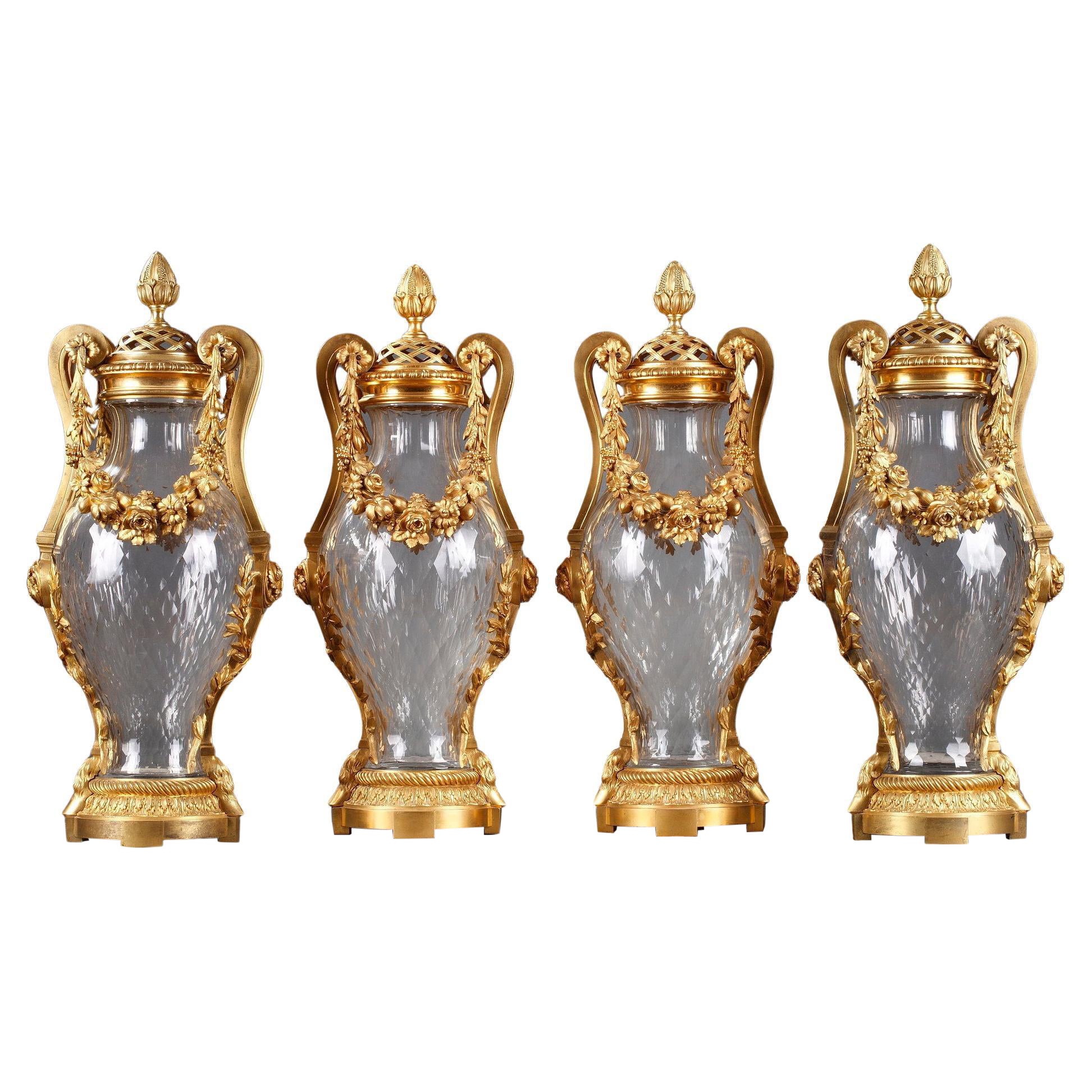 Four Baccarat Crystal Vases, by H. Vian ; H.Dasson & Baccarat, France, C. 1880 For Sale