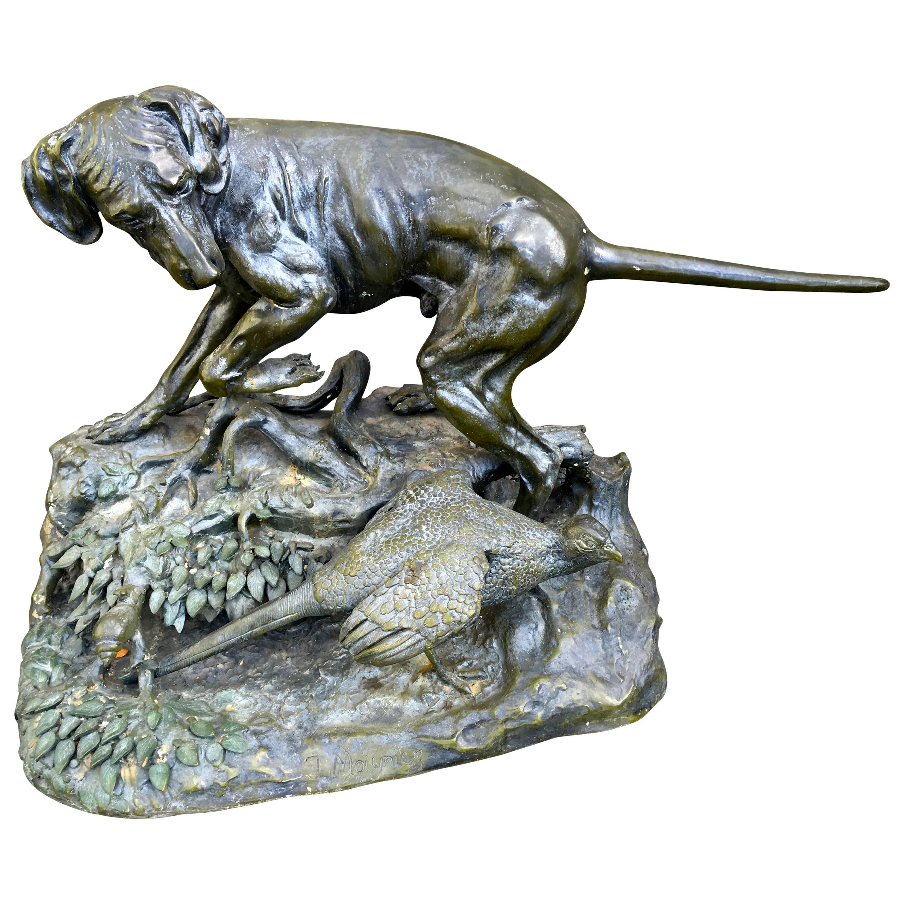 Bronze Re-Cast of Pointer Dog and Pheasant Sculpture after Jules Moigniez