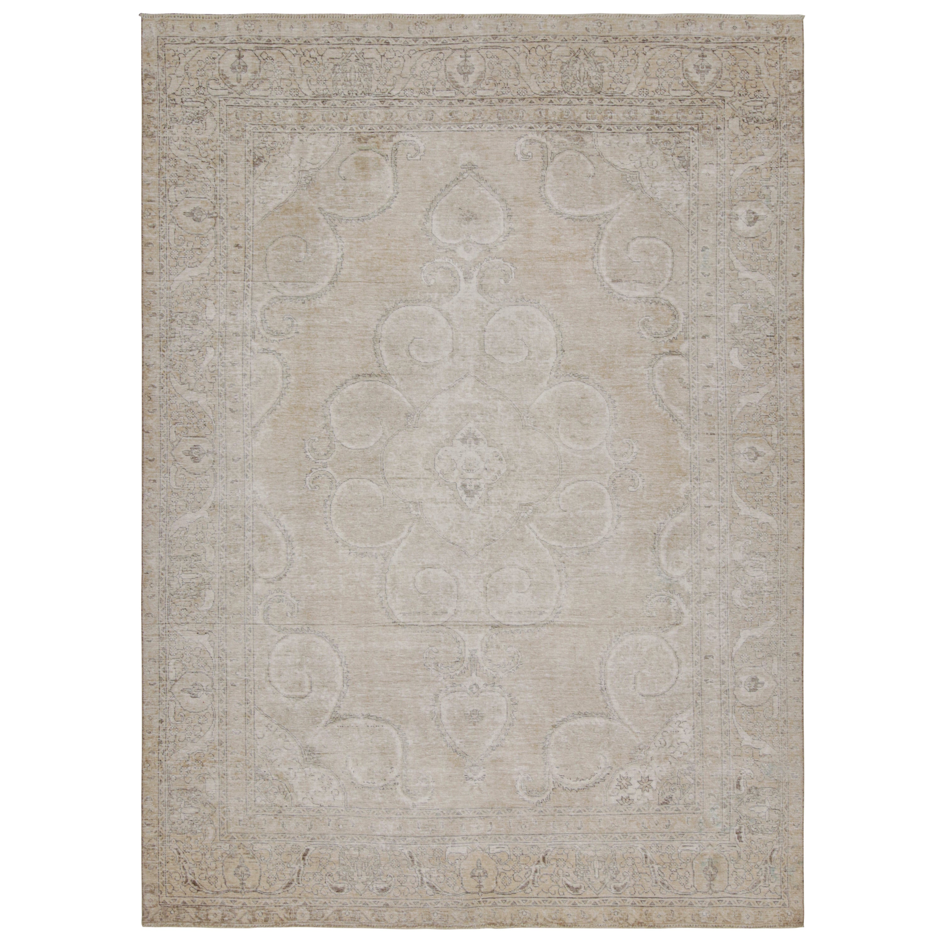 Vintage Persian Rug in Beige With Floral Medallion, From Rug & Kilim