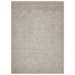 Retro Persian Rug in Beige With Floral Medallion, From Rug & Kilim