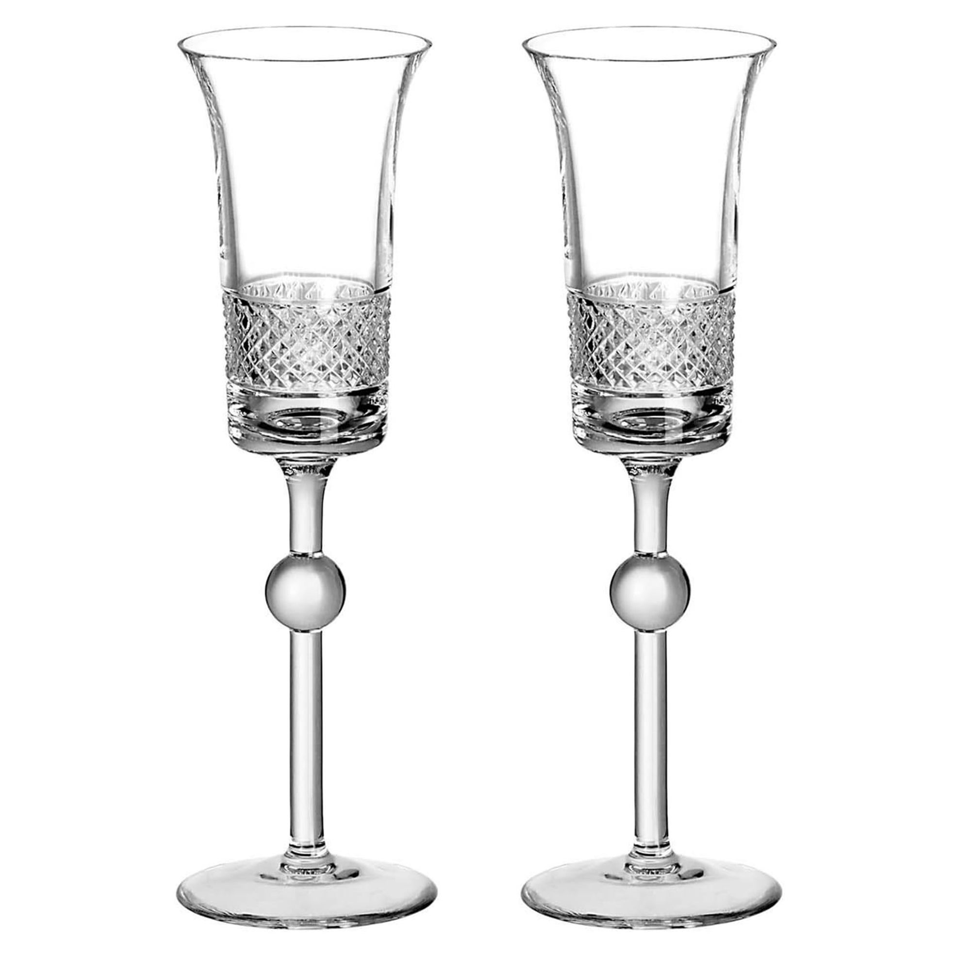 Diamond Set of 2 Champagne Goblets by Claire Le Sage For Sale