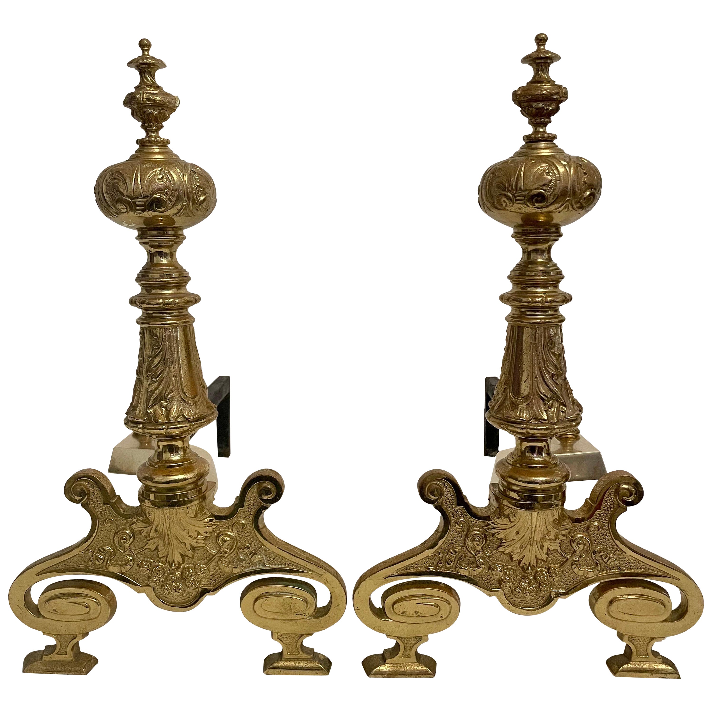 Brass Rococo Revival Andirons For Sale